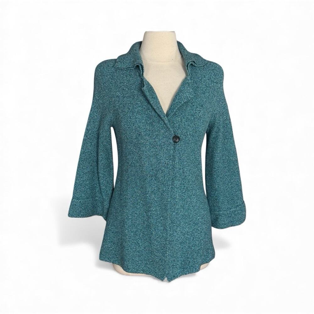 D Damask Cardigan‎ Turquoise Sz M Jacket Sweater Egyptian Cotton Hand Knit Style